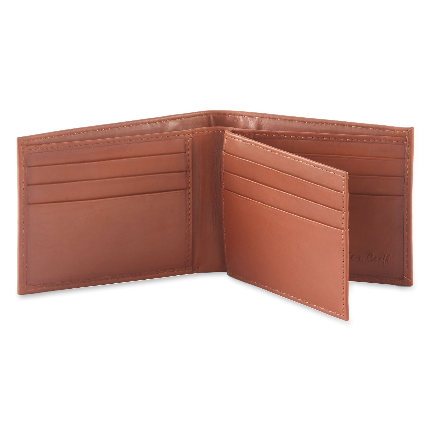 Bifold Leather Wallet with Center Flap in Tan
