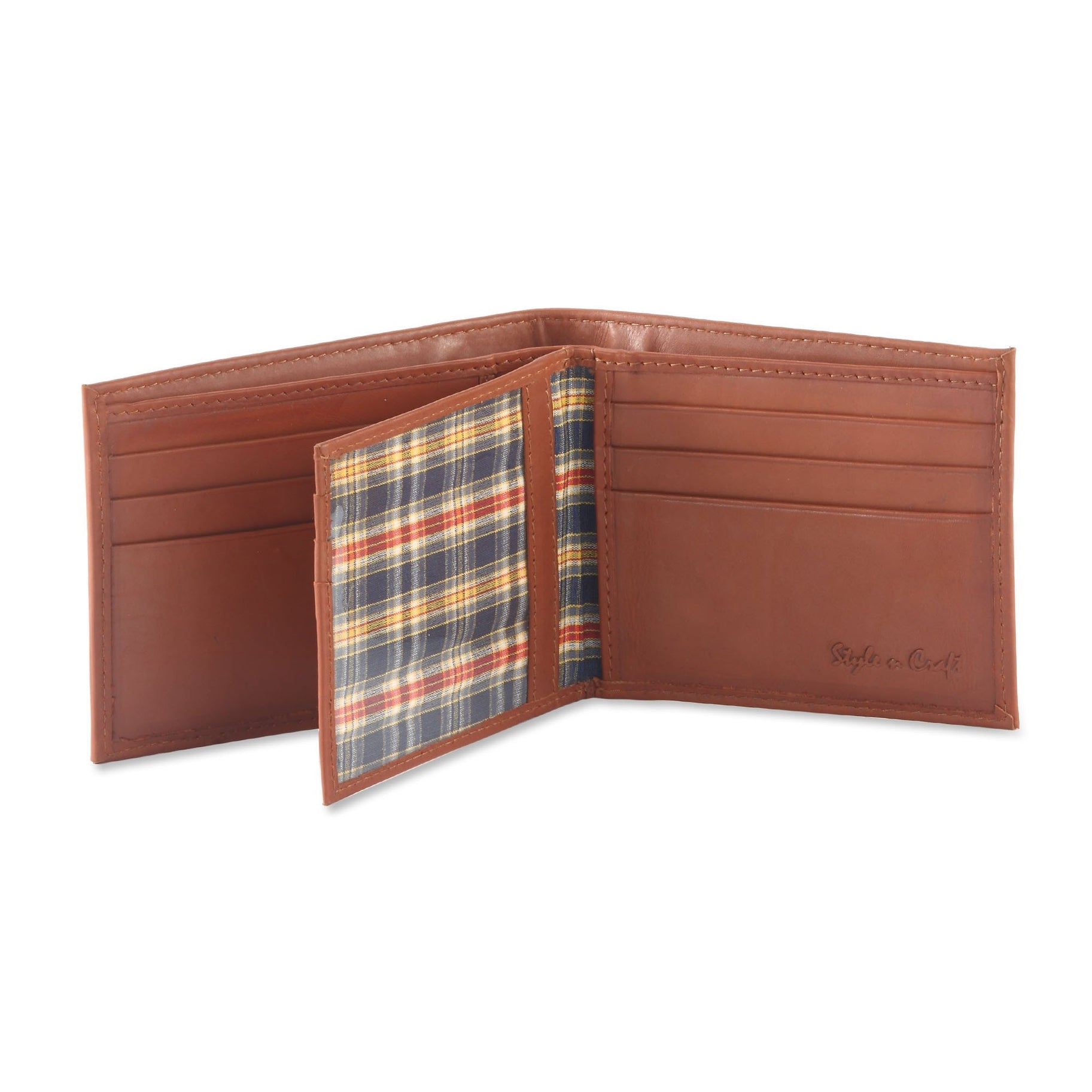 Bifold Leather Wallet with Center Flap in Tan